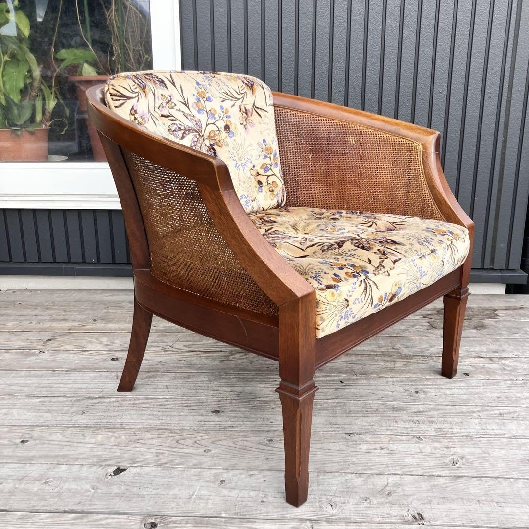 昭和レトロ マルニ 花柄ベロアチェア 一人掛けソファ アームチェア